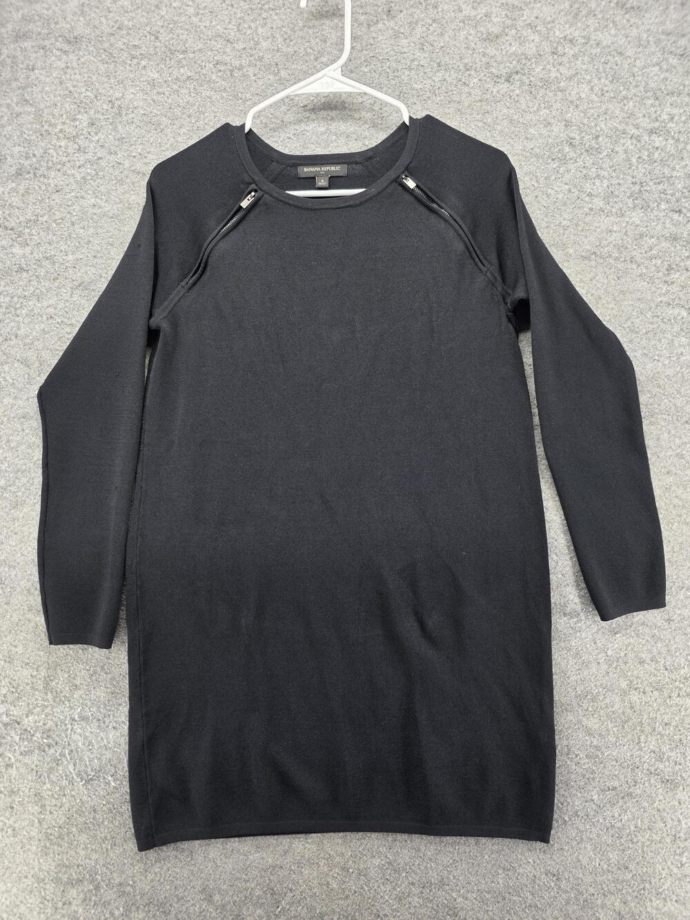 Banana Republic Dress Womens S Black Sweater Dress Crew Neck Zipper Knit